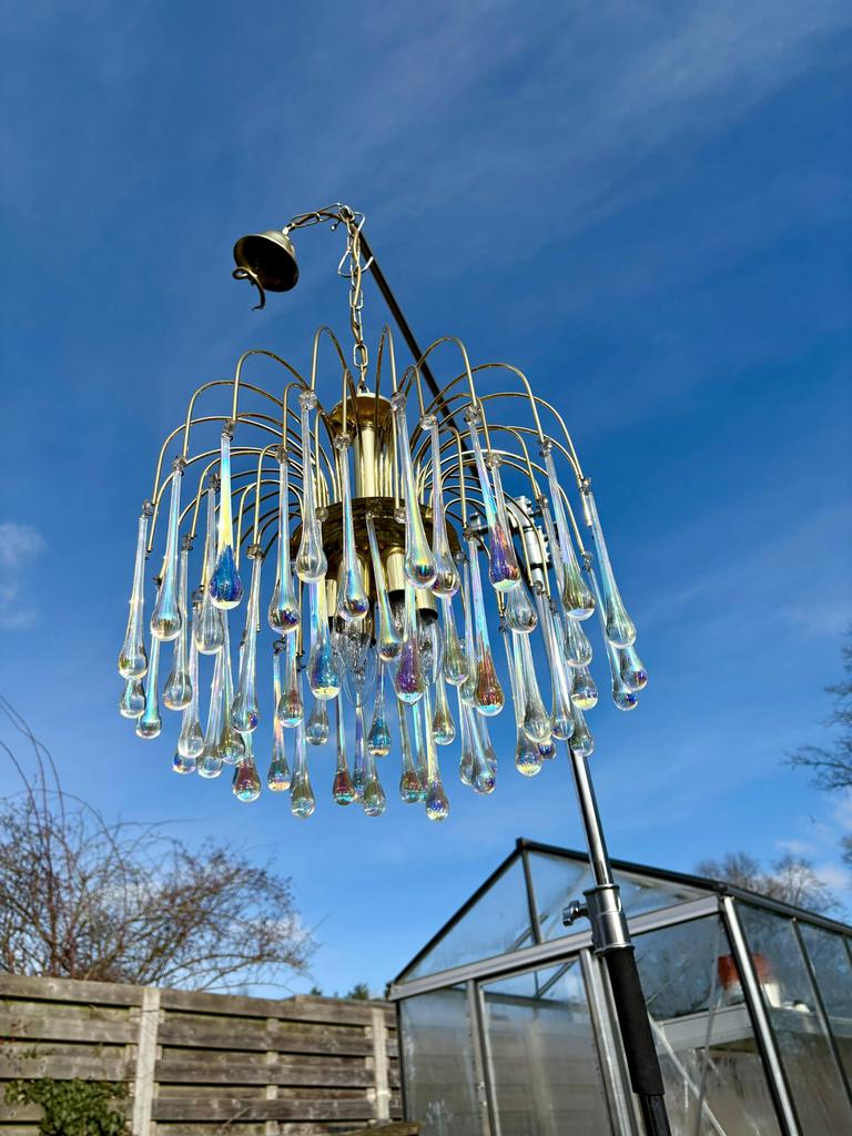 Vintage 70s Murano Glass teardrop chandelier, Antiek en Kunst, Ophalen
