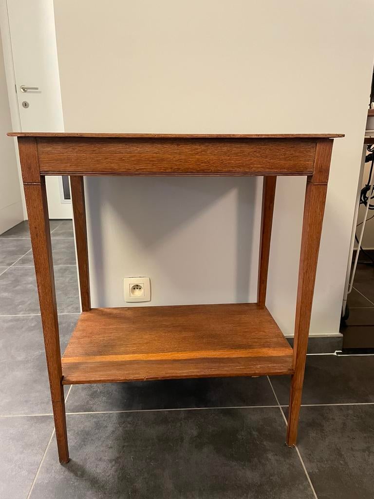 Antiek eiken bijzettafeltje, Ophalen, Gebruikt, 50 tot 100 cm, Eikenhout