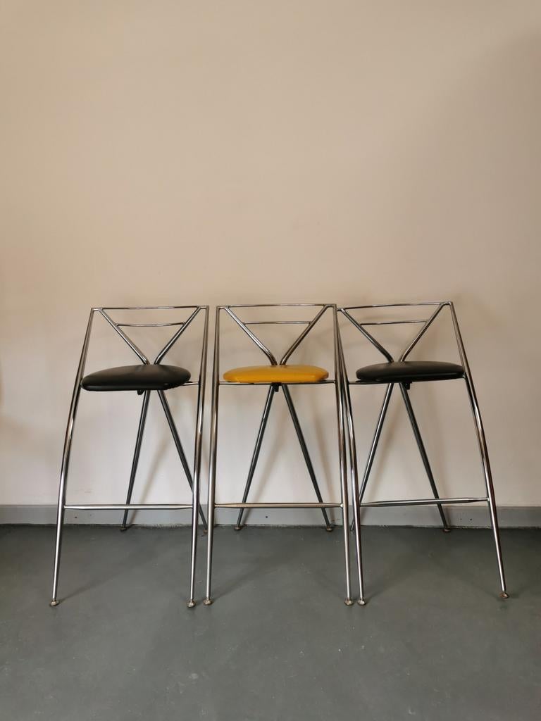 Vintage set van 3 barkrukken Yamakado Paris, Ophalen, Gebruikt