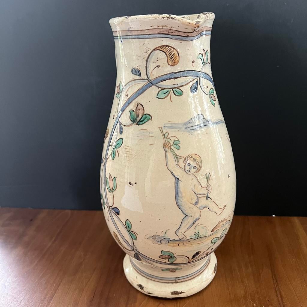 Faience Majolica Handpainted Aardewerk kan., Antiek en Kunst, Ophalen of Verzenden