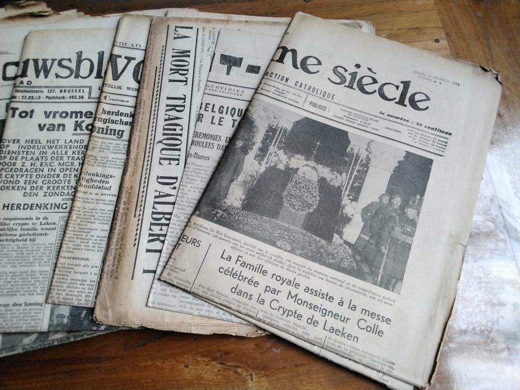 verzameling oude kranten 1934-1935 overlijden albert 1, Verzamelen, Tijdschriften, Kranten en Knipsels, Krant, Ophalen