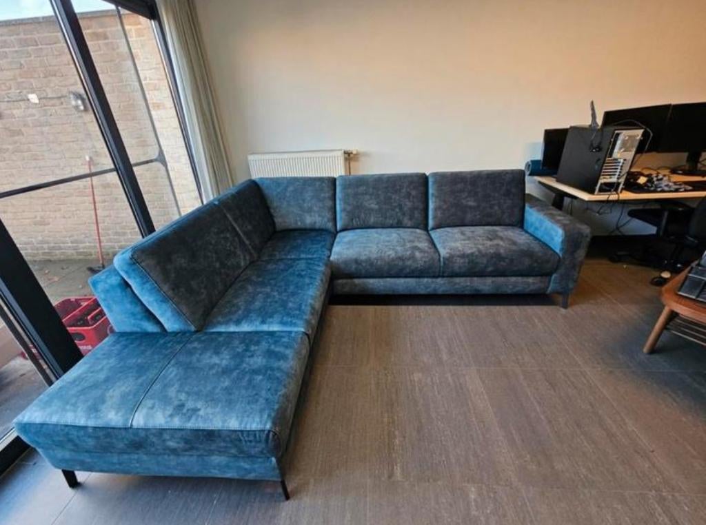Henders & Hazel Napels Blauw karese hoeksalon, Huis en Inrichting, Zetels | Zetels, Ophalen, Hoekbank, Nieuw, Stof