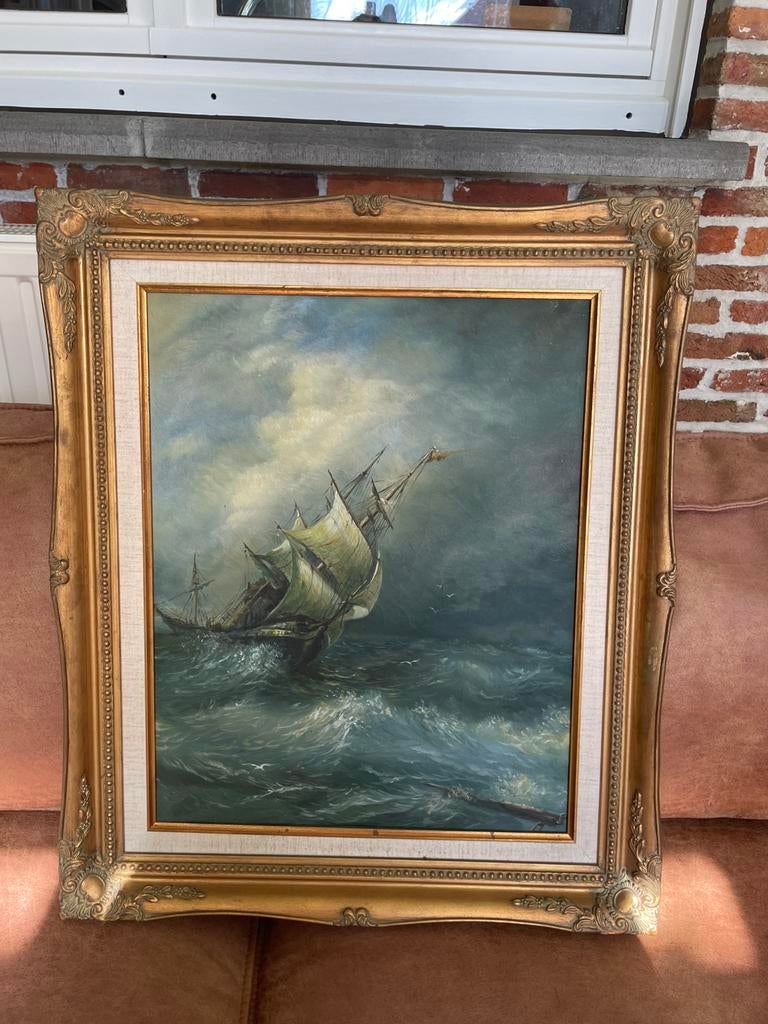Olieverf schilderij zeilschip / zeegezicht klassiek maritiem, Ophalen