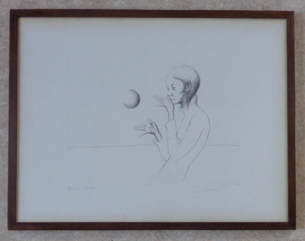 ROLAND DEVOLDER / ZWEVENDE BAL / ZW-W ETS / 53x69cm / KADER, Enlèvement ou Envoi