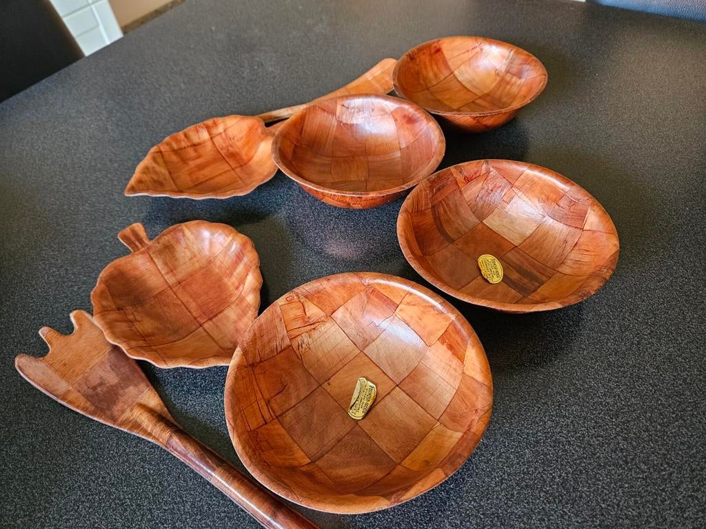 Setje formosa wood kommetjes met lepel en vork, nieuw, Ophalen of Verzenden