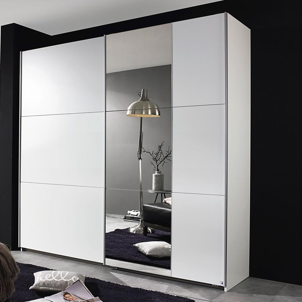 Schuifdeurkast Wit met Spiegel – Strak, Ruim & Lichtgevend, Huis en Inrichting, Kasten | Kleerkasten, 200 cm of meer, Met klep(pen)