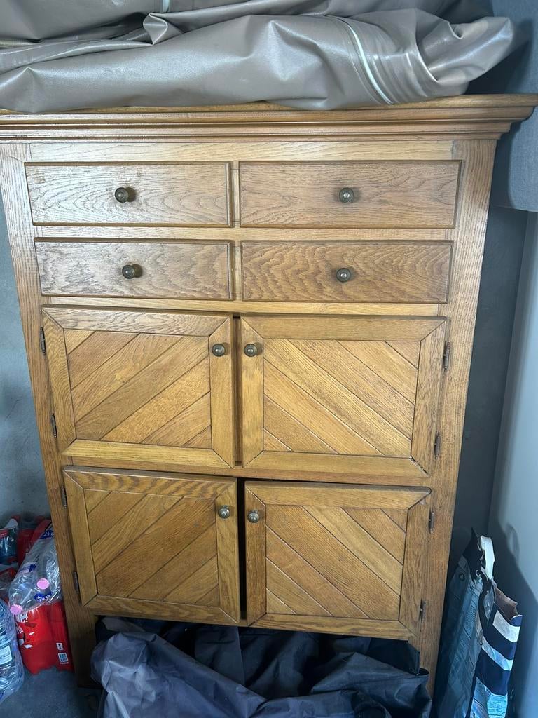 Armoire entièrement faite à la main en chêne, 3 ou 4 tiroirs, 25 à 50 cm, Utilisé, 50 à 100 cm