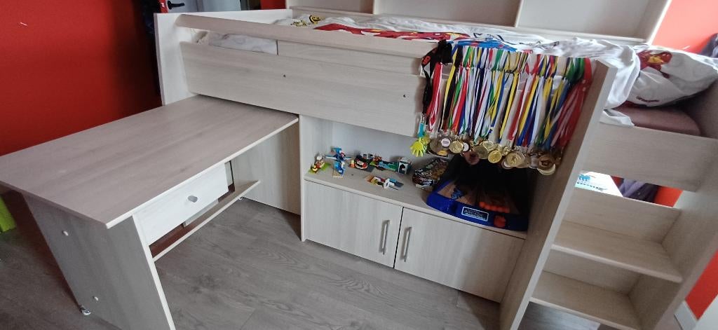 Hoogslaper met bureau, Ophalen, 85 tot 100 cm, Gebruikt, 140 tot 160 cm