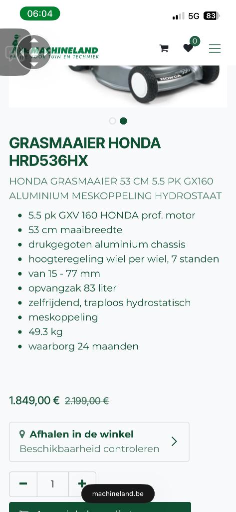 Grasmaaier Honda HDR 536 Hydrostatic, Ophalen, Cirkelmaaier, Honda, Gebruikt