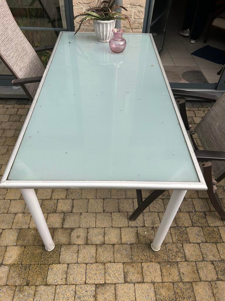 Glazen buitentafel, Tuin en Terras, Ophalen, Gebruikt, Rechthoekig
